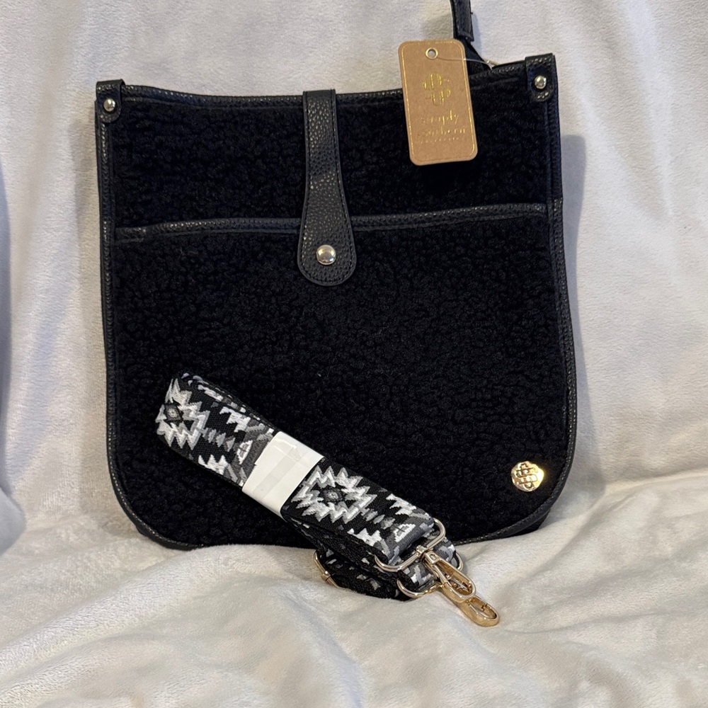 Simply Southern Black Sherpa Bag with Textured Strap